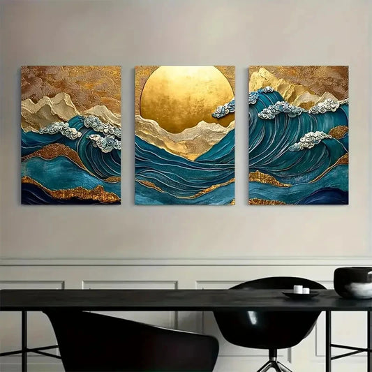 3pcs Golden Sun Colorful Design Metal Print Ready to Hang Art