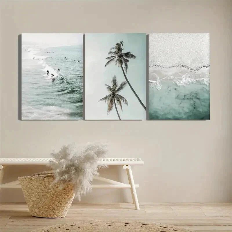 3pcs Palm Trees Perfect Beach Ocean Minimalism Wall Art Set Canvas Framed 40x60cm - High Quality Print 100% Australian Made Wall Canvas Ready to Hang