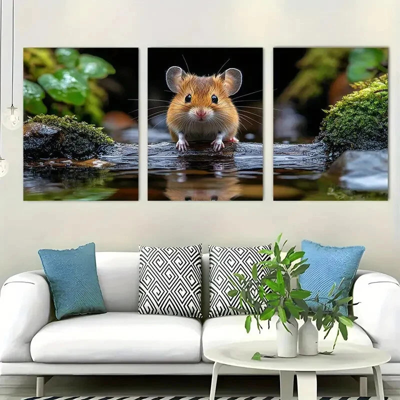 3pcs land Mouse On Log Tranquil Forest Perfect Wall Art Set Canvas Framed 40x60cm - High Quality Print 100% Australian Made Wall Canvas Ready to Hang