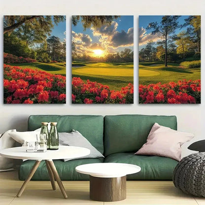 3pcs Augusta National Golf Club & Sunset Scenery Metal Print Ready to Hang Art