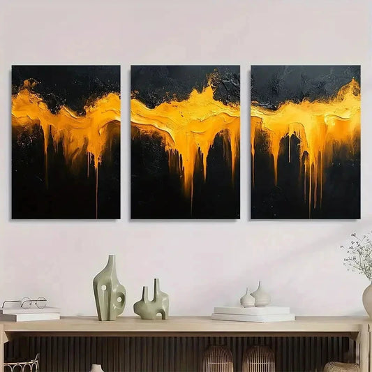 3pcs Retro Black and Yellow Abstract Metal Print Ready to Hang Art