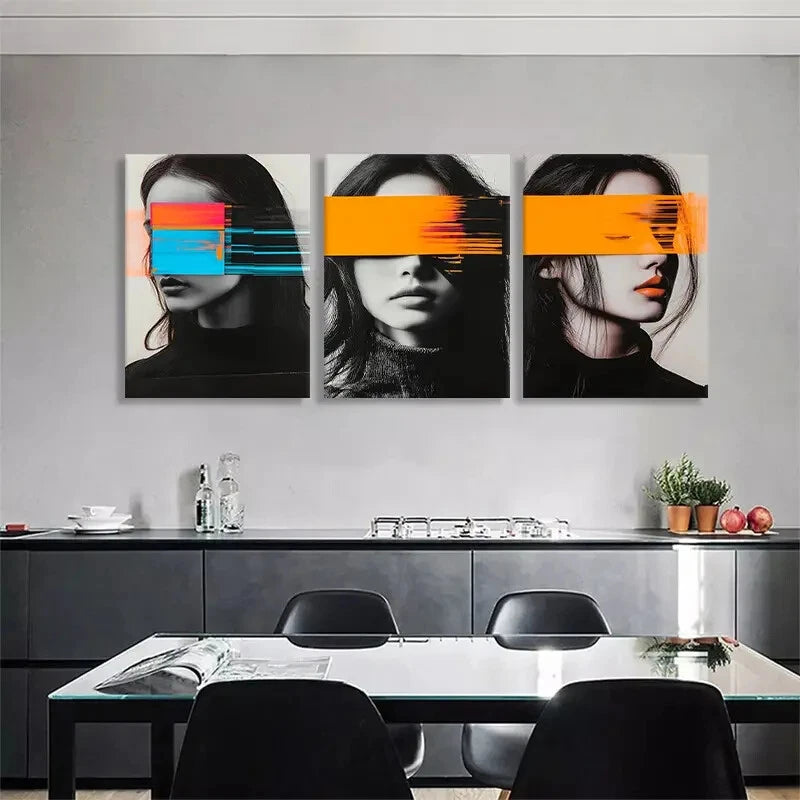 3pcs Women Vibrant Color Blocks Eyes Perfect Wall Art Set Canvas Framed 40x60cm - High Quality Print 100% Australian Made Wall Canvas Ready to Hang