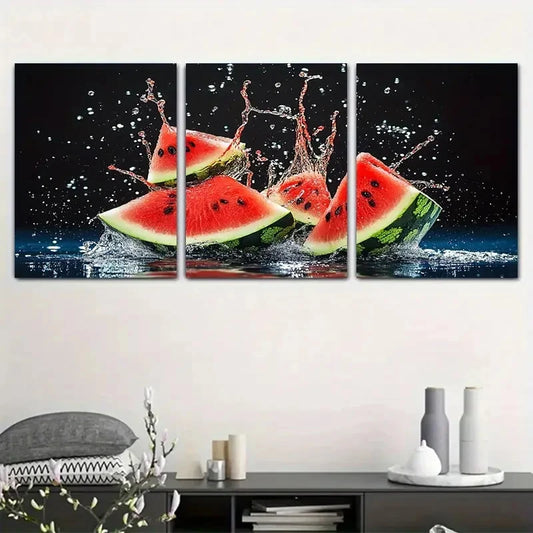3pcs Watermelon Splashing Design Metal Print Ready to Hang Art