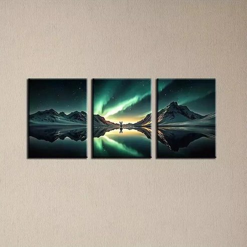 3pcs Charming Aurora Mountains Lake Night Sky Canvas Unframed - High Quality Print 100% Australian Made Wall Canvas