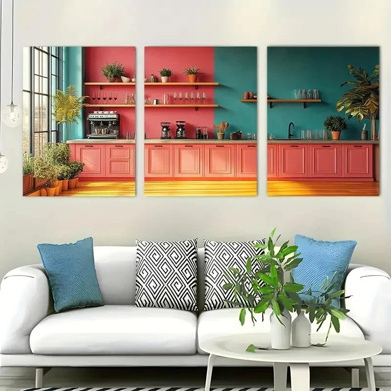 3pcs Cocktail Kitchen Decor Pink Dopamine Metal Print Ready to Hang Art