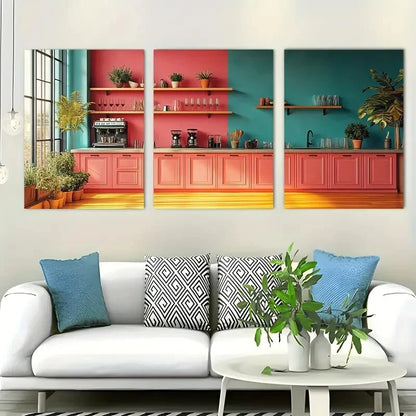 3pcs Cocktail Kitchen Decor Pink Dopamine Metal Print Ready to Hang Art
