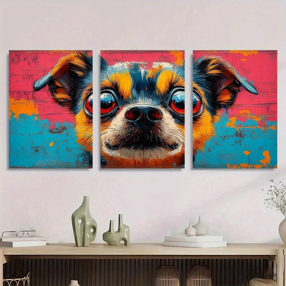 3pcs Vibrant Doodle Playful Dog Metal Print Ready to Hang Art