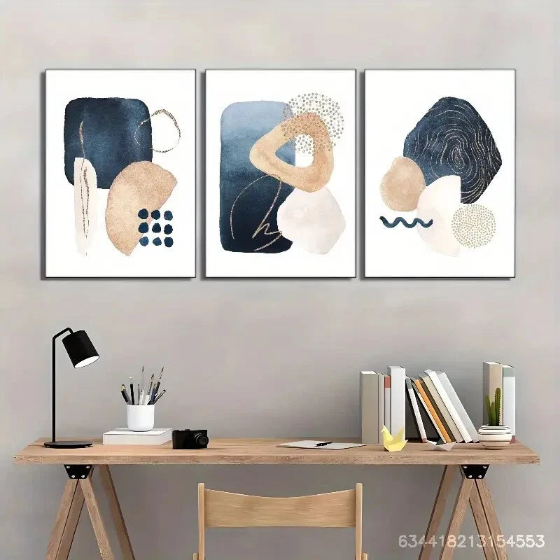 3pcs Line Geometric Pattern Abstract Art Metal Print Ready to Hang Art