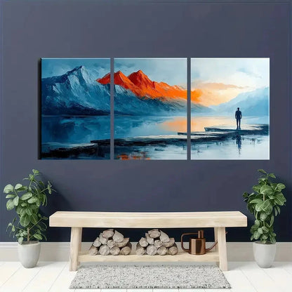 3pcs Abstract Landscape Mountain & Lake Scenery Metal Print Ready to Hang Art