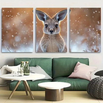 3pcs Cute Furry Kangaroo Australian Animal Metal Print Ready to Hang Art