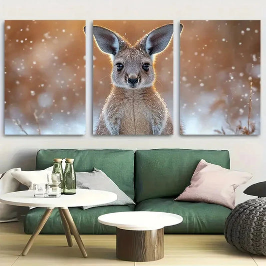 3pcs Cute Furry Kangaroo Australian Animal Metal Print Ready to Hang Art