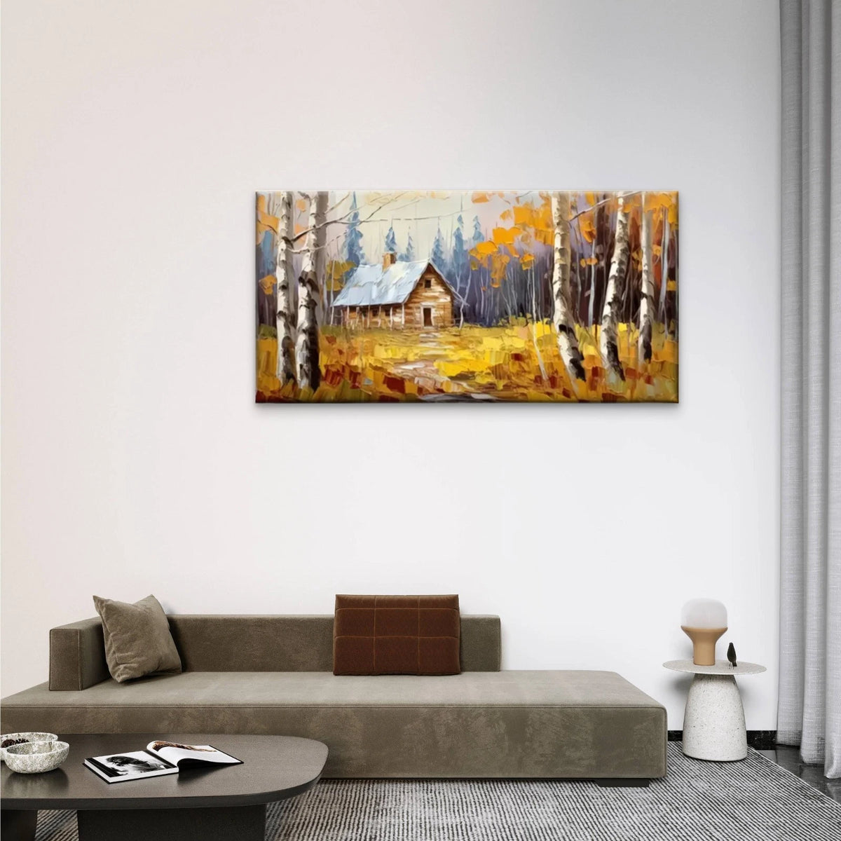 Cabin Wood Yellow Grass Field Wall Art Canvas Office Home Room Framed 120x60cm