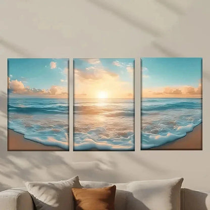 3pcs Sunset Waves & Sailboat Scene Wall Art Set Canvas Framed 40x60cm - High Quality Print 100% Australian Made Wall Canvas Ready to Hang
