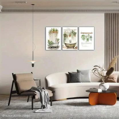 3pcs Botanical Bathtub Print Hanging Botanical Metal Print Ready to Hang Art