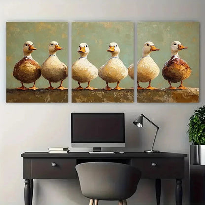 3pcs Modern Farmhouse Beige Brown White Ducks Metal Print Ready to Hang Art