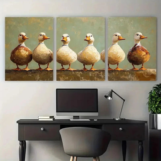 3pcs Modern Farmhouse Beige Brown White Ducks Metal Print Ready to Hang Art