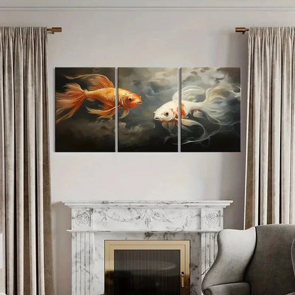 3pcs Golden Fish White Fish Smoke Effect Metal Print Ready to Hang Art