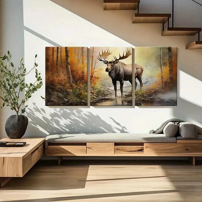 3pcs Majestic Moose Forest Scene Autumn Colors Metal Print Ready to Hang Art