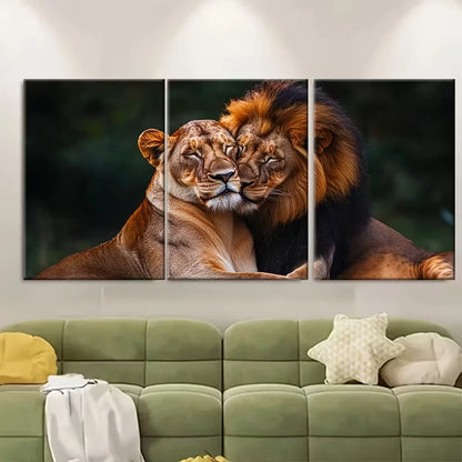 3pcs Lion Lioness Cuddle Embrace Metal Print Ready to Hang Art
