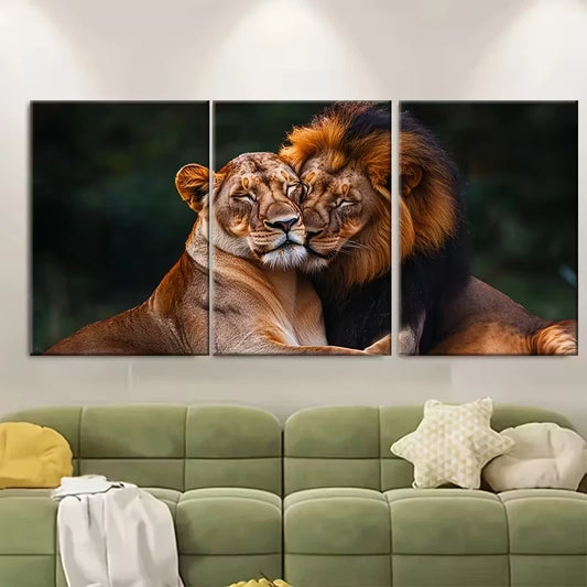 3pcs Lion Lioness Cuddle Embrace Metal Print Ready to Hang Art