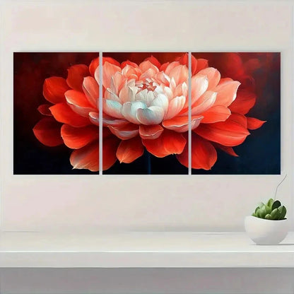 3pcs Vibrant Red & White Floral Oil Painting Metal Print Ready to Hang Art