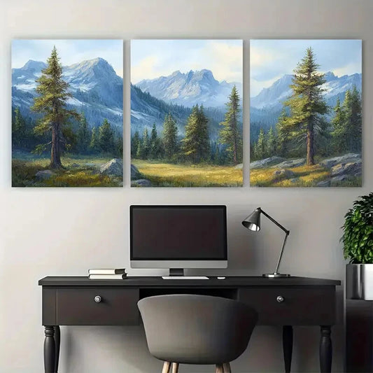 3pcs Yosemite Mountain Pine Trees Landscape Metal Print Ready to Hang Art