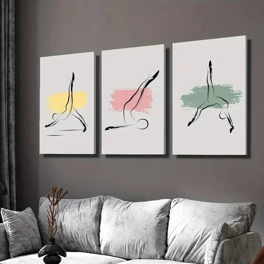 3pcs Abstract Pilates Exercise Poses Wall Art Set Canvas Framed 60x90cm - High Quality Print 100% Australian Made Wall Canvas Ready to Hang