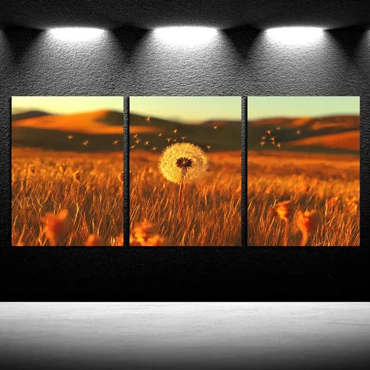 3pcs Vibrant Dandelions in the Fields Design Metal Print Ready to Hang Art