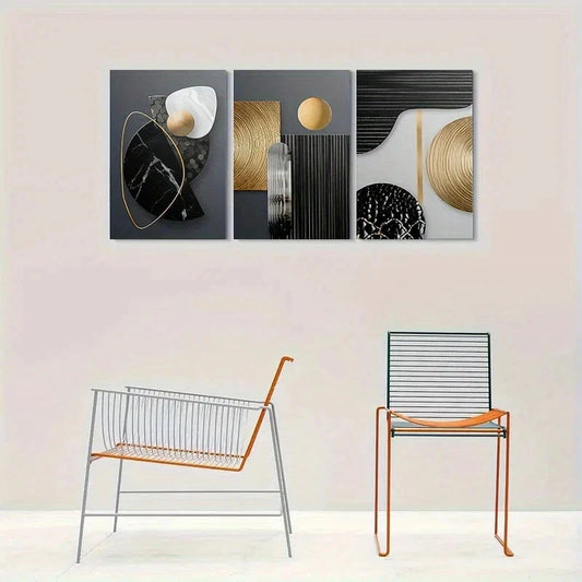 3pcs Modern Abstract Geometric Metal Print Ready to Hang Art
