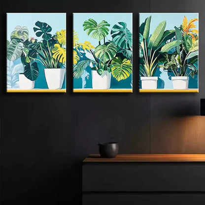 3pcs Luxurious Green Plant Canvas Framed 60x90cm - High Quality Print 100% Australian Made Wall Canvas Ready to Hang