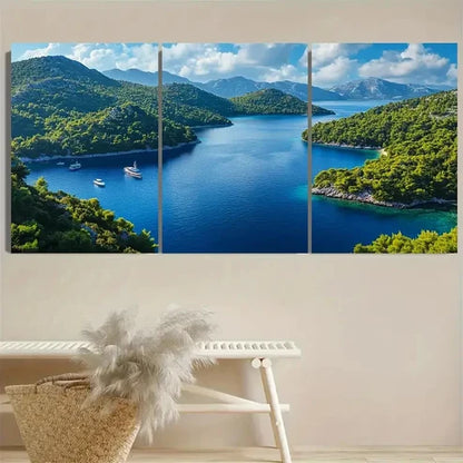 3pcs Blue Waters & Lush Greenery Wall Art Canvas Unframed - High Quality Print 100% Australian Made Wall Canvas