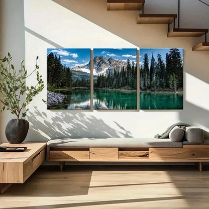 3pcs Mountains Forest River Nature Theme Wall Art Set Canvas Framed 40x60cm - High Quality Print 100% Australian Made Wall Canvas Ready to Hang