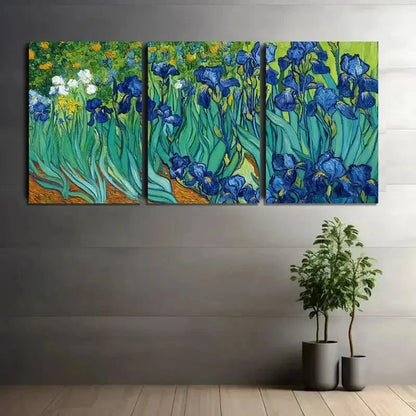 3pcs Field of Blue Irises in Full Bloom Painting Metal Print Ready to Hang Art