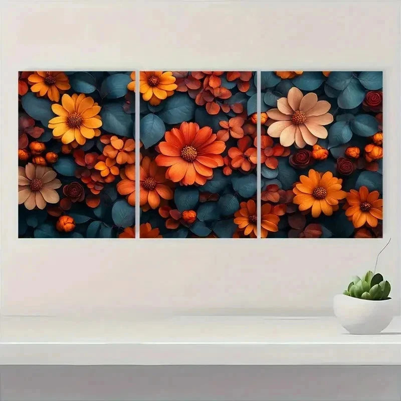 3pcs Fall Flower Nature Colorful Perfect Wall Art Set Canvas Framed 40x60cm - High Quality Print 100% Australian Made Wall Canvas Ready to Hang