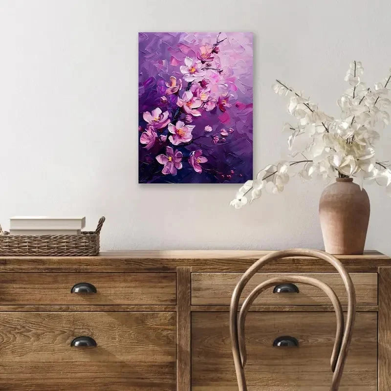 Beautiful Abstract Pink Cherry Blossoms Painting 40x60cm Metal Print Ready to Hang