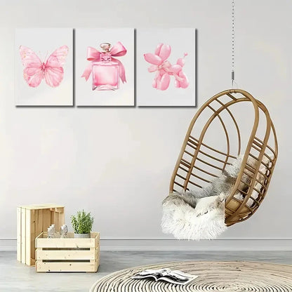 3pcs Pink Bow Decor Watercolor Bow Design Wall Art Set Canvas Framed 40x60cm - High Quality Print 100% Australian Made Wall Canvas Ready to Hang