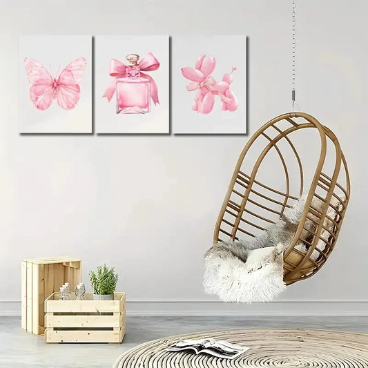 3pcs Pink Bow Decor Watercolor Bow Design Wall Art Set Canvas Framed 40x60cm - High Quality Print 100% Australian Made Wall Canvas Ready to Hang