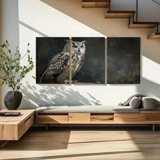 3pcs Owl Artwork Wildlife Illustration Nature Metal Print Ready to Hang Art