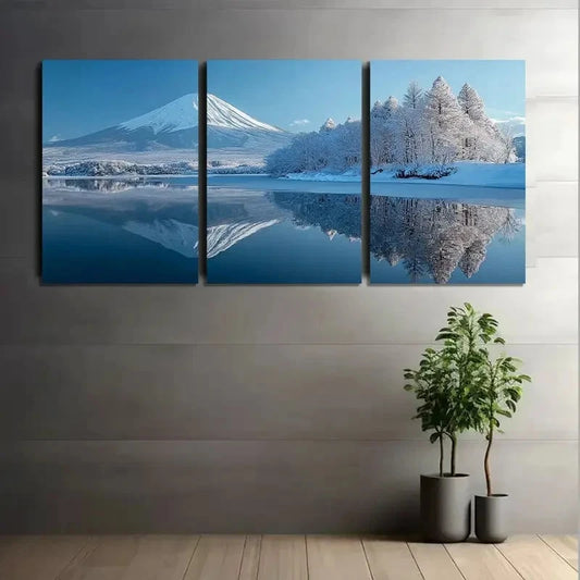 3pcsBreathtaking Winter Scene of Mount Fuji Metal Print Ready to Hang Art
