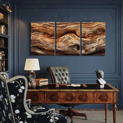 3pcs Wooden Texture Natural Patterns Earthy Tones Metal Print Ready to Hang Art