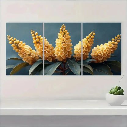 3pcs Yellow Laurel Flower Art Nature Metal Print Ready to Hang Art