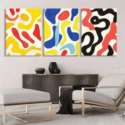 3pcs Modern Geometric Abstract Yellow & Black Metal Print Ready to Hang Art