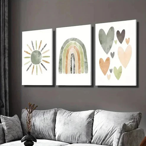 3pcs Bohemian Neutral Sun Rainbow Wall Art Set Canvas Unframed - High Quality Print 100% Australian Made Wall Canvas