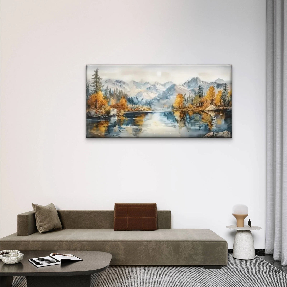 Mountain Lake Mountain Trees Wall Art Canvas Office Home Room Framed 120x60cm