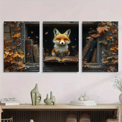3pcs Fox Gothic Botanical Flowers Dark Forest Metal Print Ready to Hang Art
