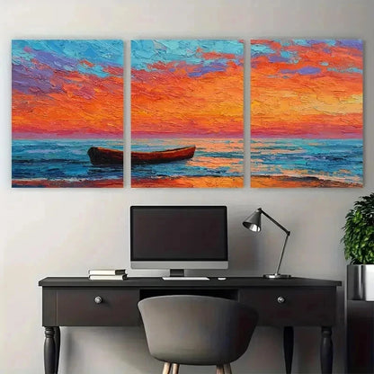 3pcs Textured Impressionist Ocean Sky Perfect Wall Art Canvas Framed 60x90cm