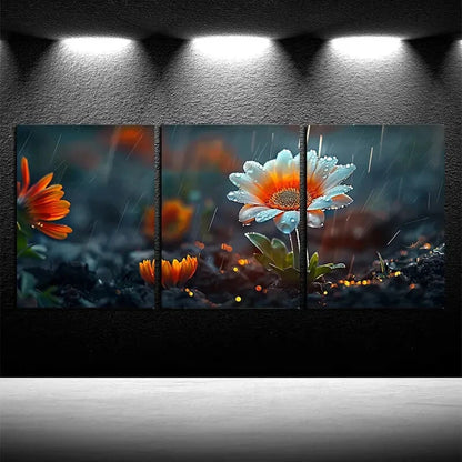3pcs Charming Blooming Flowers on Ground Metal Print Ready to Hang Art