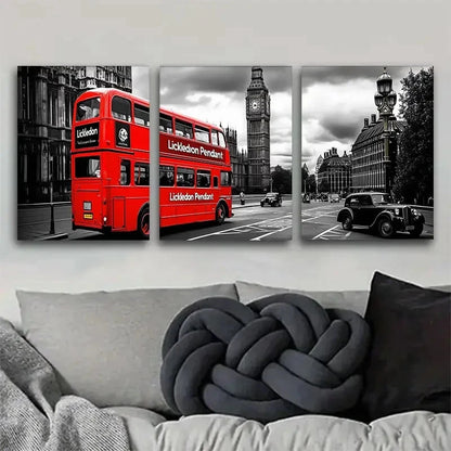 3pcs Significant London Red Bus and Landmarks Metal Print Ready to Hang Art