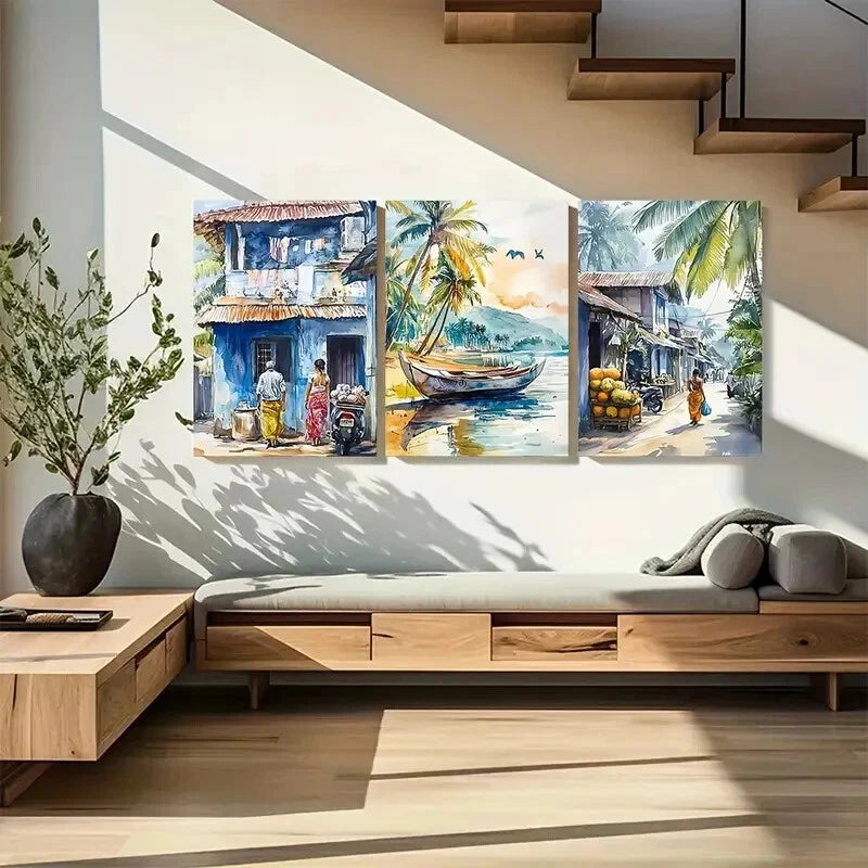 3pcs Vibrant Sri Lanka Traditional Landscape Metal Print Ready to Hang Art