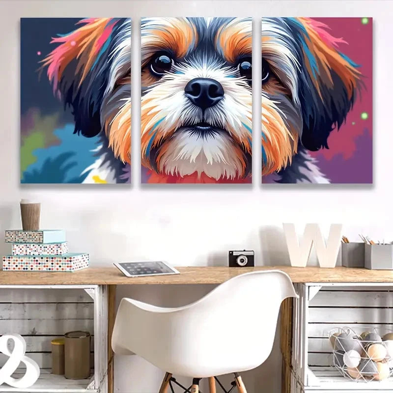 3pcs Vibrant Shih Tzu Colorful Dog I Wall Art Set Canvas Framed 60x90cm - High Quality Print 100% Australian Made Wall Canvas Ready to Hang